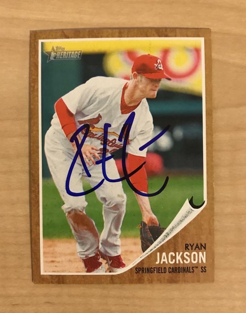 RYAN JACKSON SPRINGFIELD CARDINALS SIGNED 2011 TOPPS HERITAGE CARD #136 W/COA