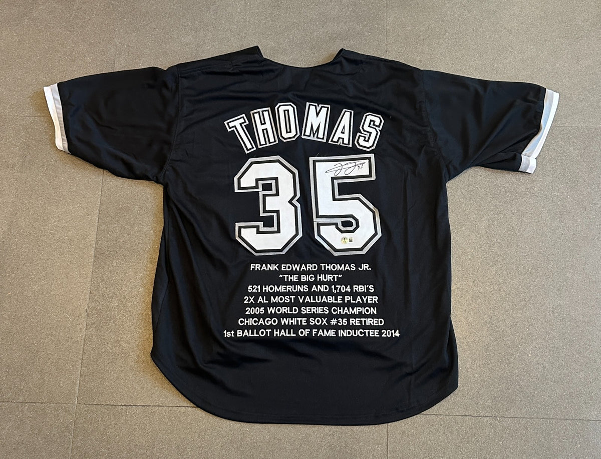 FRANK THOMAS WHITE SOX SIGNED AUTO STATISTIC BLACK STITCHED JERSEY SZ XL BECKETT