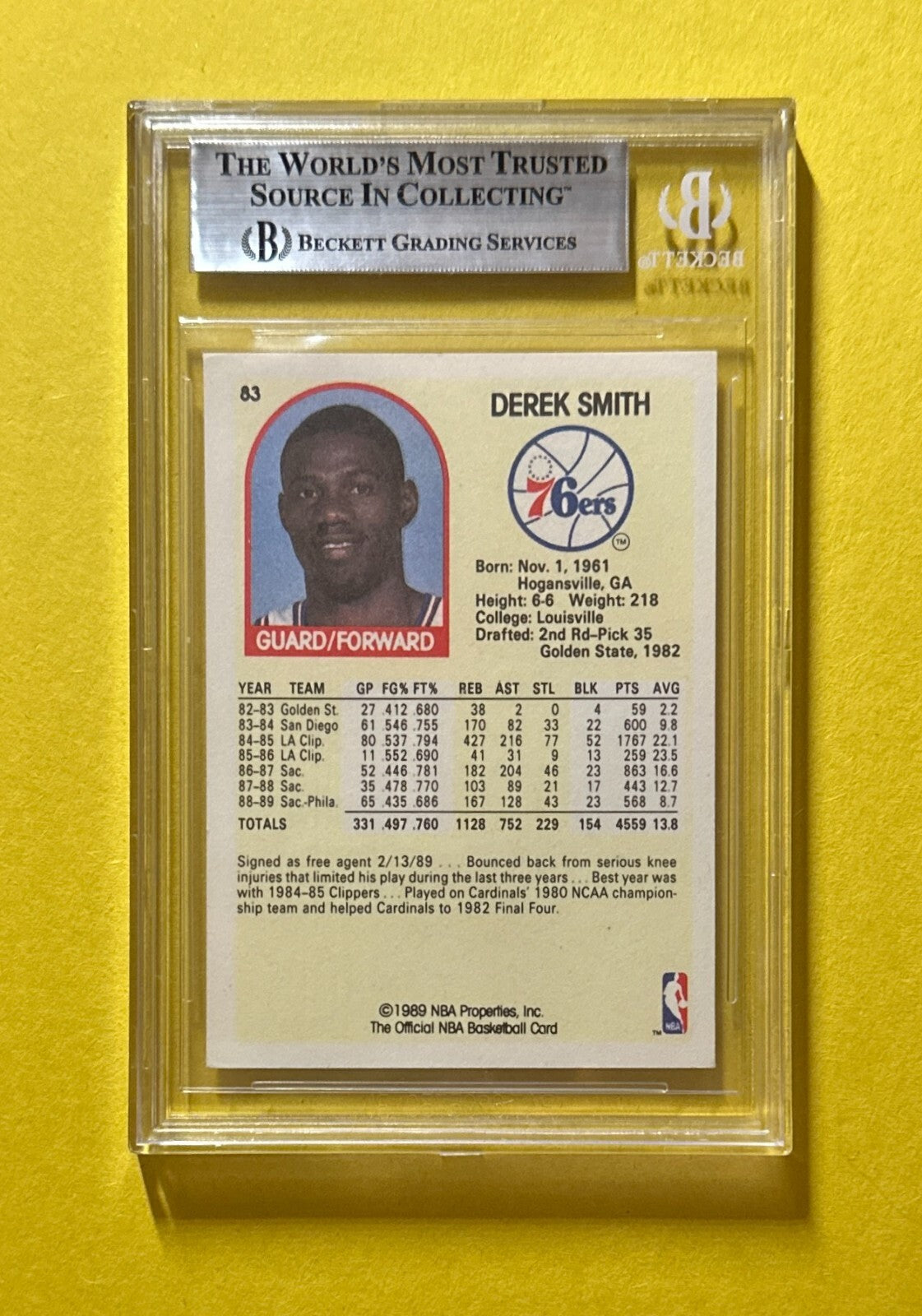 1989-90 NBA HOOPS DEREK SMITH #83 BECKETT AUTHENTIC AUTOGRAPH 76ERS