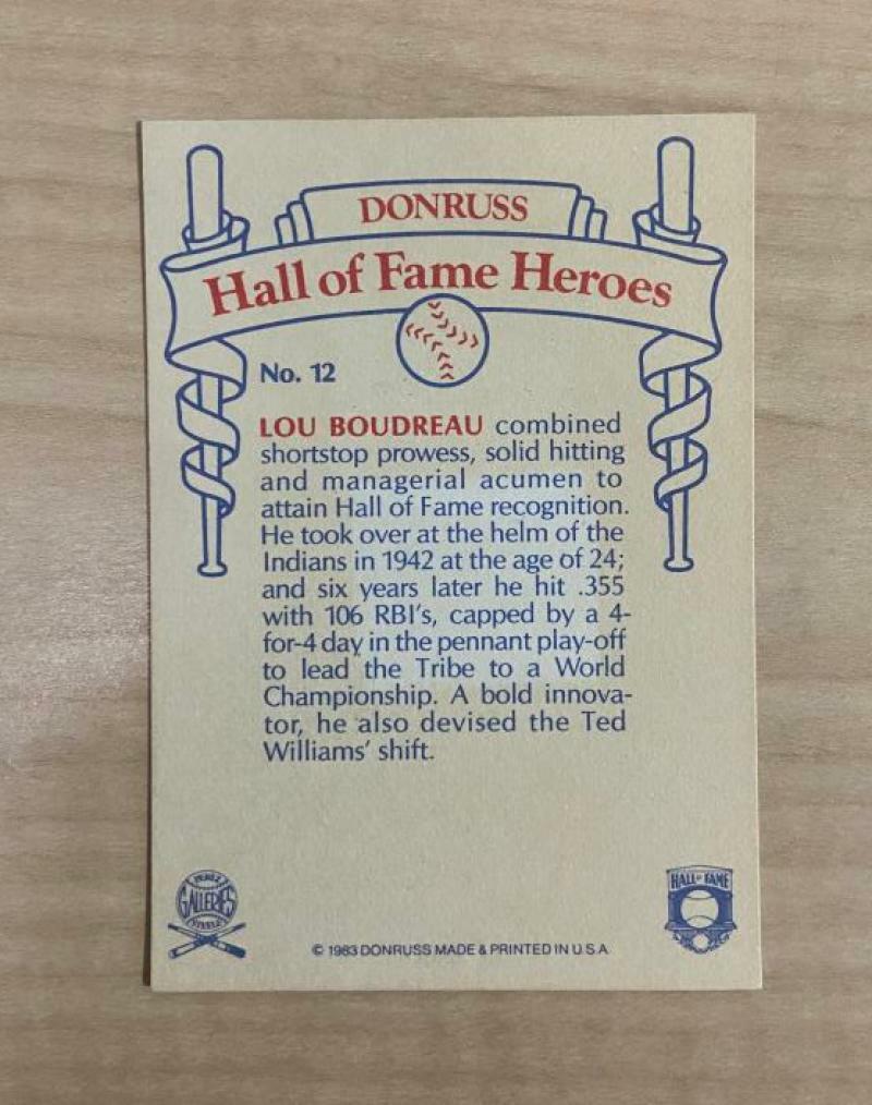 LOU BOUDREAU CINCINNATI REDS SIGNED AUTOGRAPHED 1983 DONRUSS CARD #12 W/COA