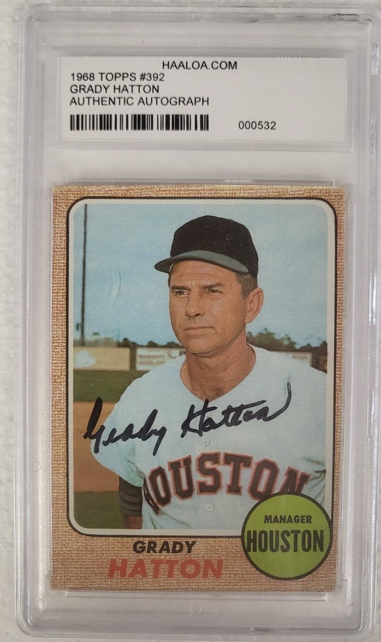 1968 TOPPS GRADY HATTON HOUSTON ASTROS SIGNED AUTOGRAPHED AUTO #392 CARD HAALOA