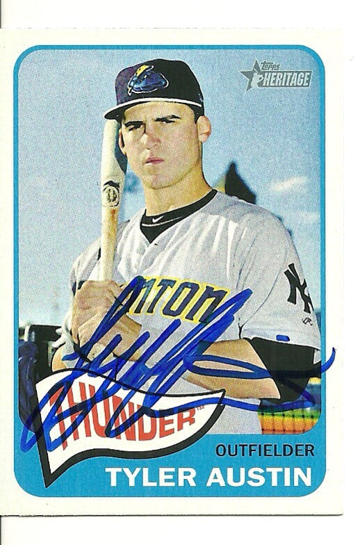 TYLER AUSTIN TRENTON THUNDER SIGNED  2014 TOPPS HERITAGE CARD #14 B W/COA