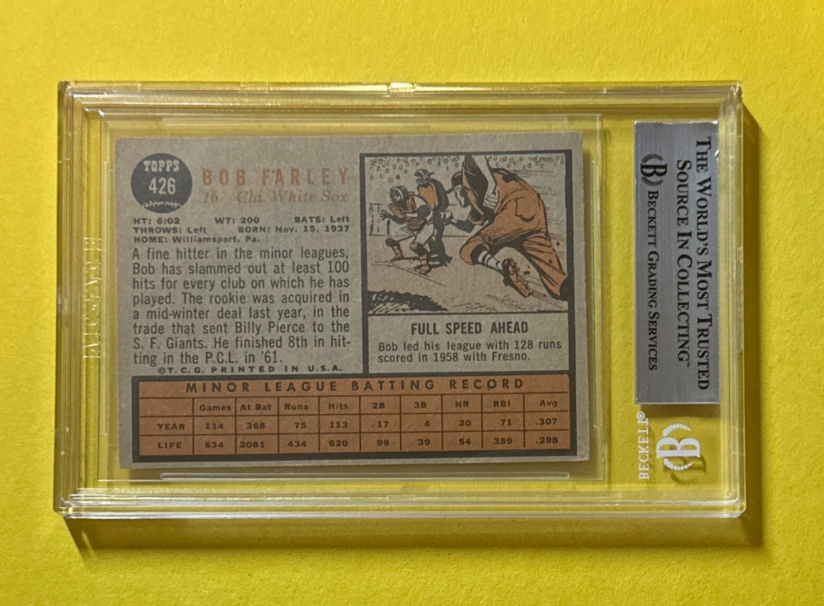 1962 TOPPS BOB FARLEY BECKETT AUTHENTIC SIGNED AUTOGRAPHED CARD #426 WHITE SOX