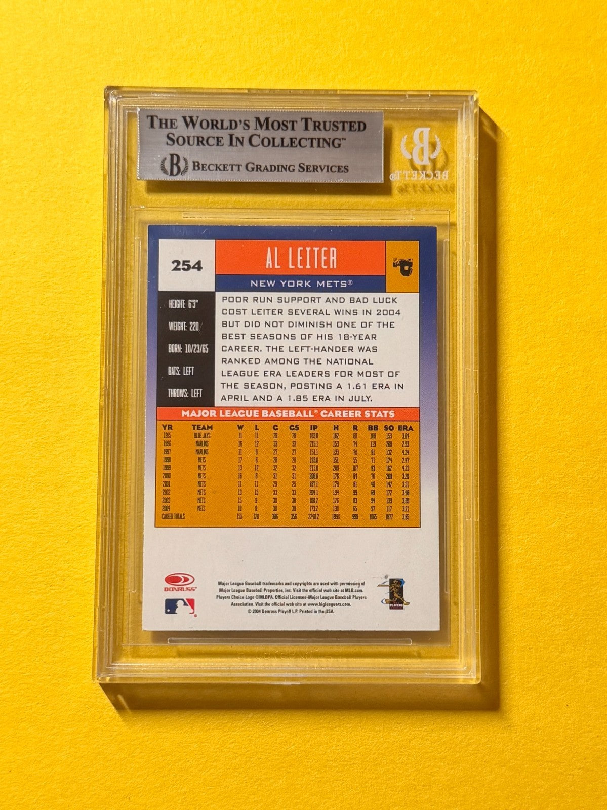 2005 DONRUSS AL LEITER #254 SIGNED AUTO CARD BECKETT AUTHENTIC METS