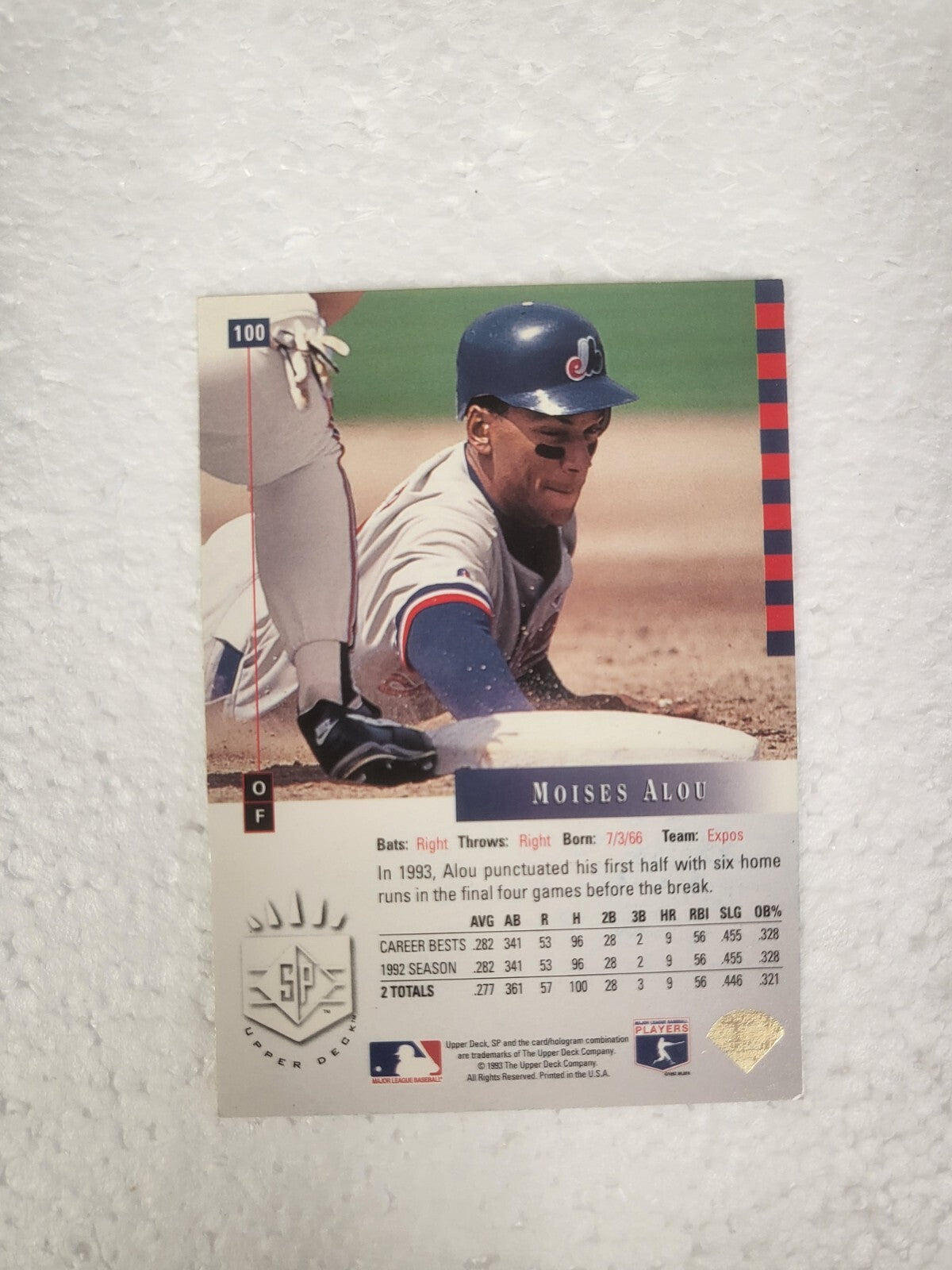1993 UPPER DECK SP MOISES ALOU MONTREAL EXPOS SIGNED AUTO CARD #100 W/COA