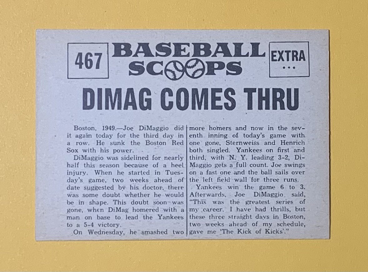 1961 NU-CARD SCOOPS DIMAG COMES THRU JOE DIMAGGIO #467 YANKEES HOF 