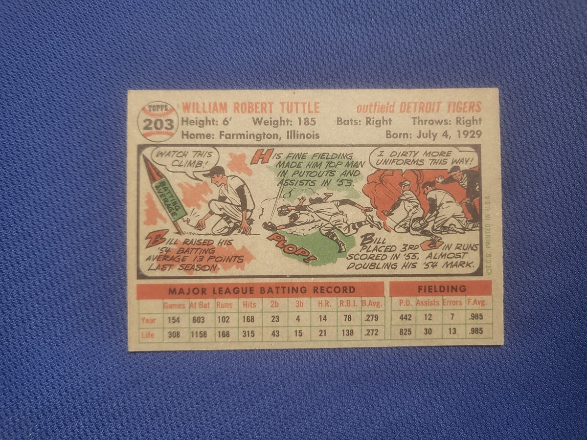 1956 TOPPS BILL TUTTLE DETROIT TIGERS #203 CARD VINTAGE SET-BREAK