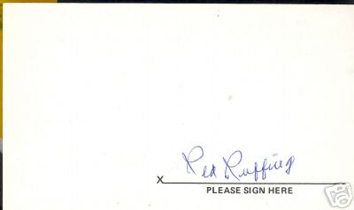 RED RUFFING BOSTON HOF SIGNED 3X5 INDEX CARD