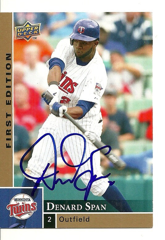DENARD SPAN MINNESOTA TWINS SIGNED AUTO 2009 UPPER DECK CARD #177 W/COA