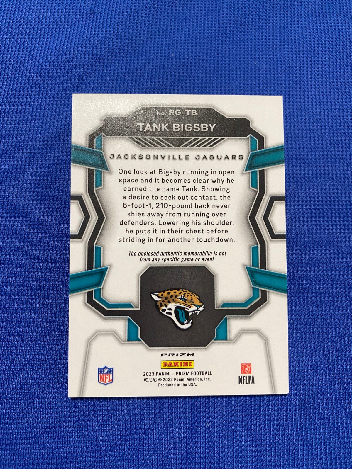 2023 PRIZM TANK BIGSBY JACKSONVILLE JAGUARS RC ROOKIE GEAR JERSEY CARD #RG-TB