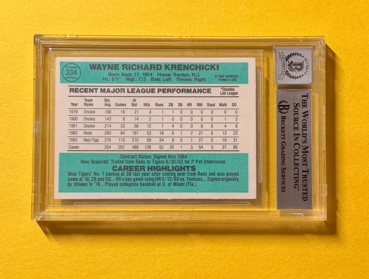 1984 DONRUSS WAYNE KRENCHICKI #334 SIGNED AUTO CARD BECKETT 10 AUTHENTIC TIGERS