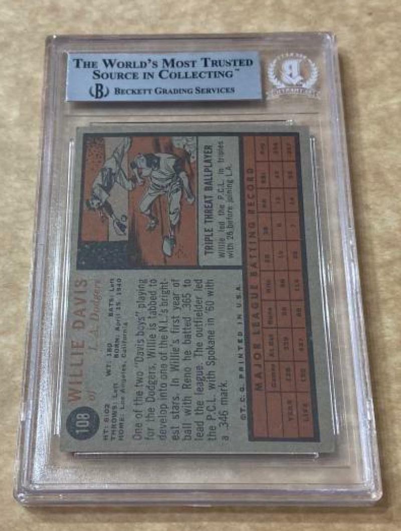 1962 TOPPS WILLIE DAVIS DODGERS DECEASED SIGNED CARD BECKETT AUTHENTIC AUTOGRAPH