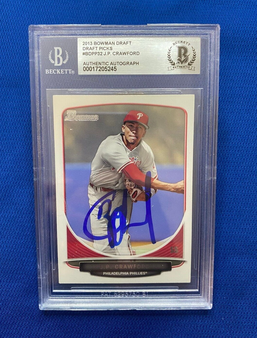 2013 BOWMAN DRAFT PICKS J.P. CRAWFORD SIGNED AUTOGRAPHED RC ROOKIE BECKETT *
