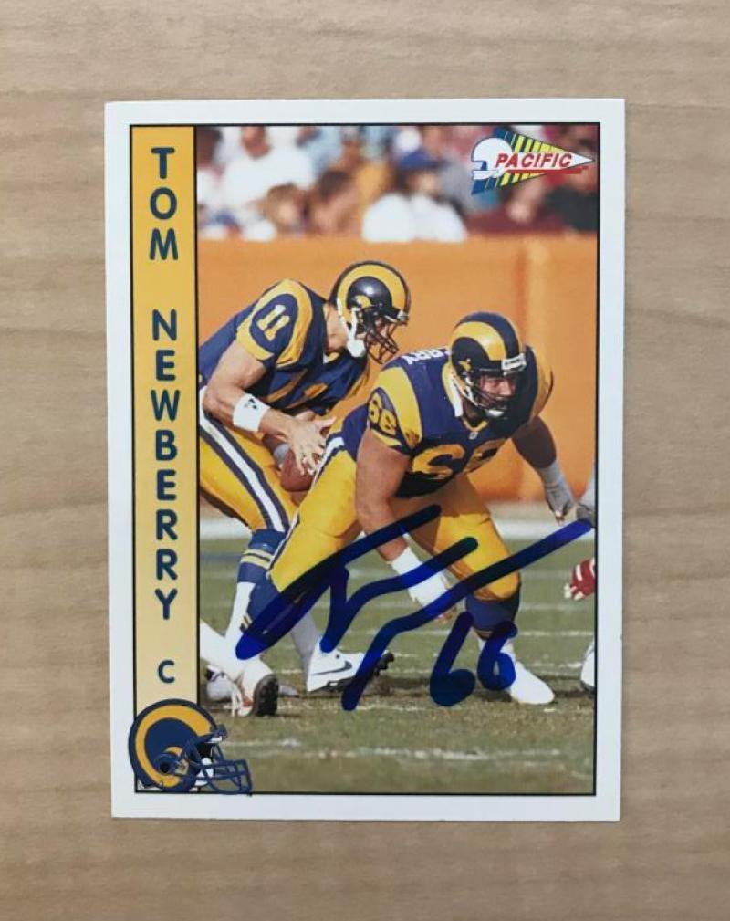 TOM NEWBERRY LOS ANGELES RAMS SIGNED AUTOGRAPHED 1992 PACIFIC CARD #475 W/COA 