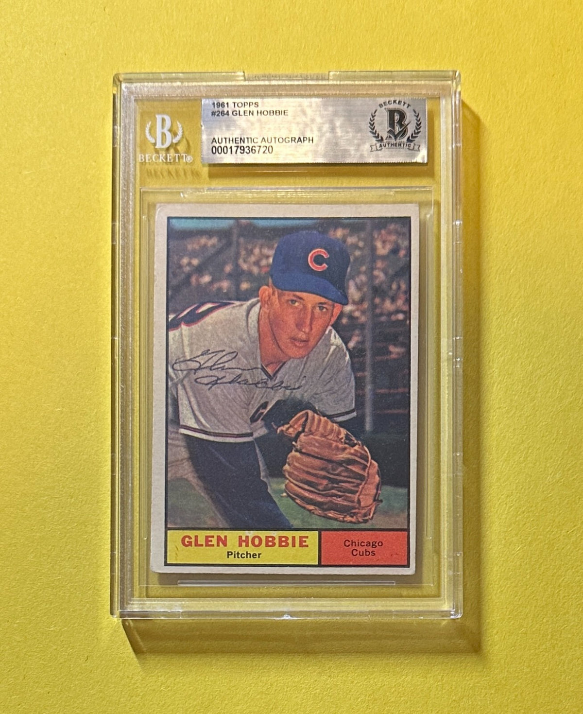 1961 TOPPS GLEN HOBBIE #264 BECKETT AUTHENTIC SIGNED AUTOGRAPHED CARD CUBS