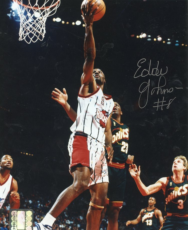 EDDIE JOHNSON HOUSTON ROCKETS SIGNED AUTOGRAPHED 8X10 PHOTO W/COA