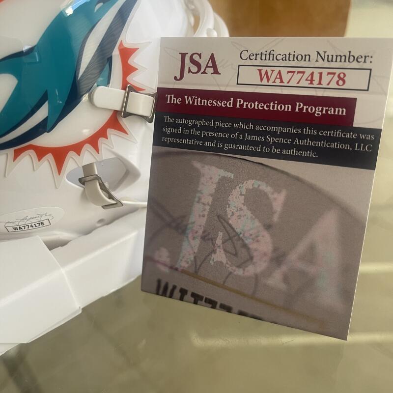 JEFF WILSON DOLPHINS SIGNED AUTOGRAPHED SPEED MINI HELMET JSA WA774178