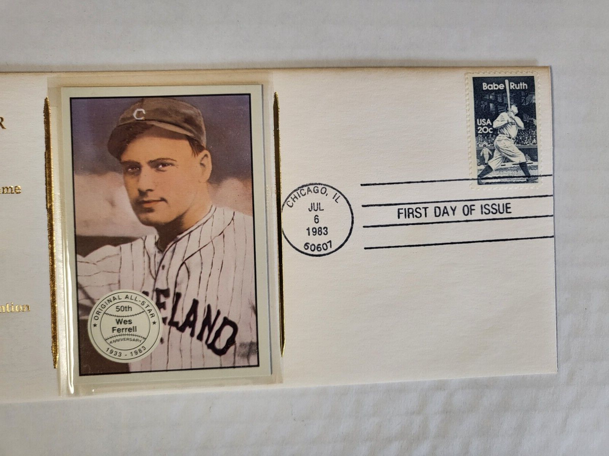 CHICAGO'S TRIPLE-HEADER OF GOLD CACHET FIRST DAY ISSUE BABE RUTH WES FERRELL