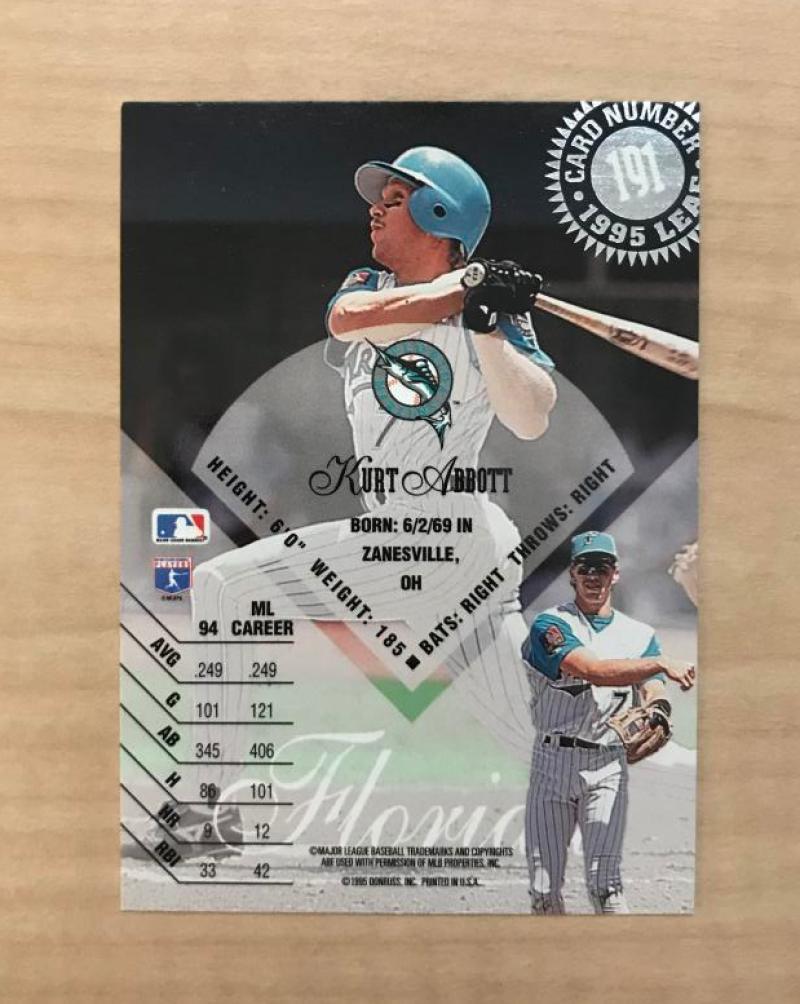 KURT ABBOTT FLORIDA MARLINS SIGNED AUTOGRAPHED 1995 LEAF CARD #191 W/COA