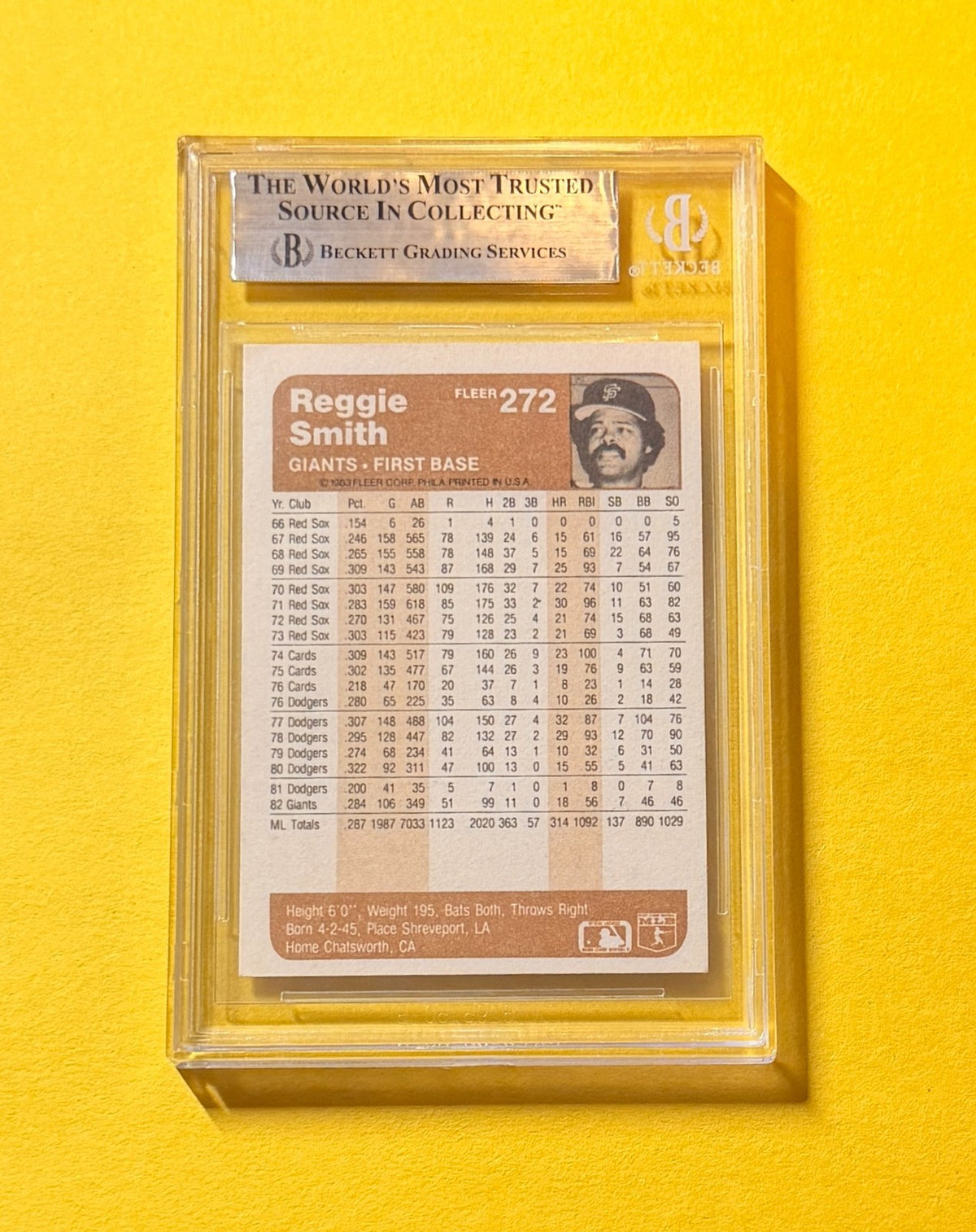 1983 FLEER REGGIE SMITH #272 SIGNED AUTO CARD BECKETT AUTHENTIC GIANTS