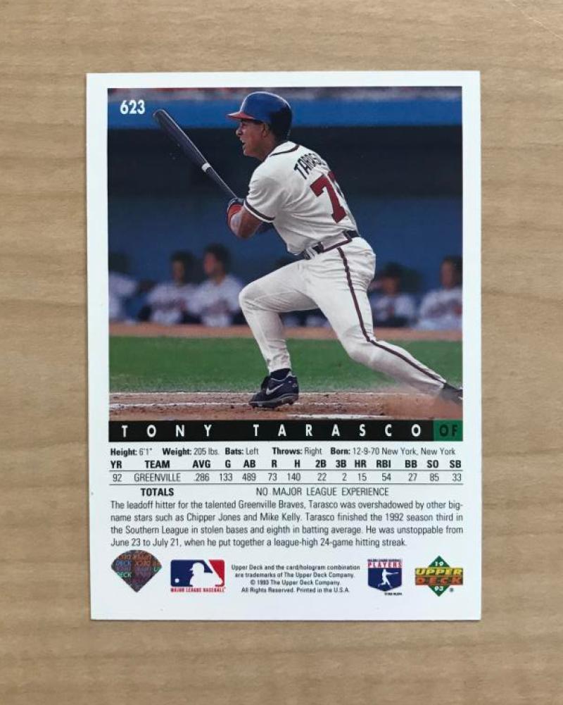 TONY TARASCO ATLANTA BRAVES SIGNED AUTOGRAPHED 1993 UPPER DECK CARD #623 W/COA