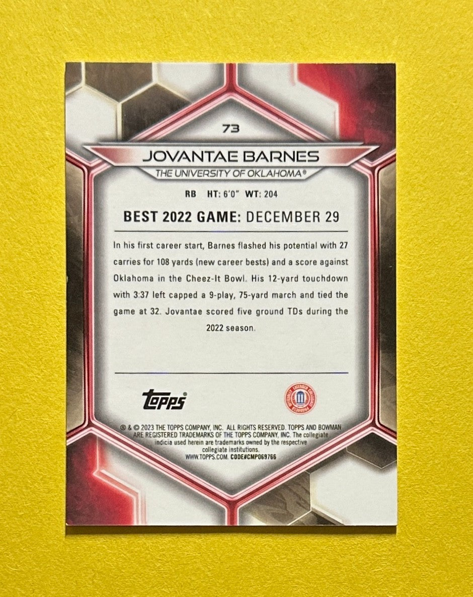 2023 TOPPS BOWMAN'S BEST U JOVANTAE BARNES WHITE /5 #73 OKLAHOMA