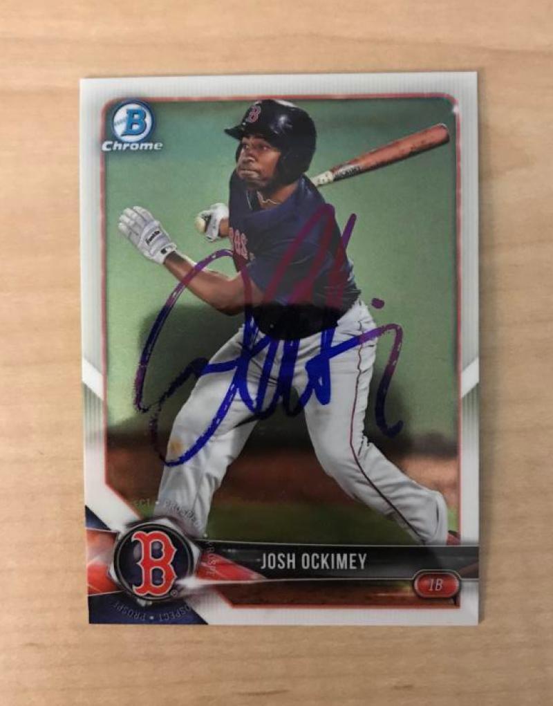 JOSH OCKIMEY BOSTON RED SOX AUTOGRAPHED 2018 BOWMAN CHROME CARD #BCP34 W/COA 