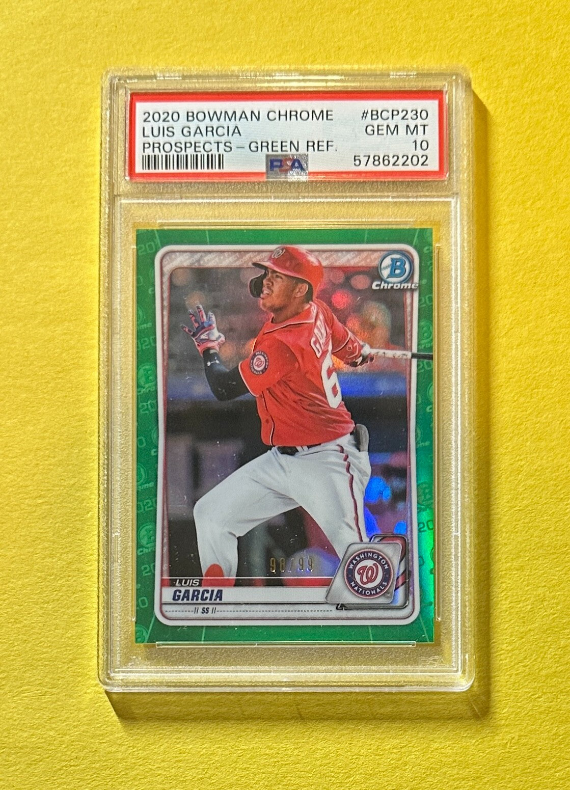 2020 BOWMAN CHROME LUIS GARCIA GREEN REFRACTOR #BCP230 PSA GEM MT 10 NATIONALS