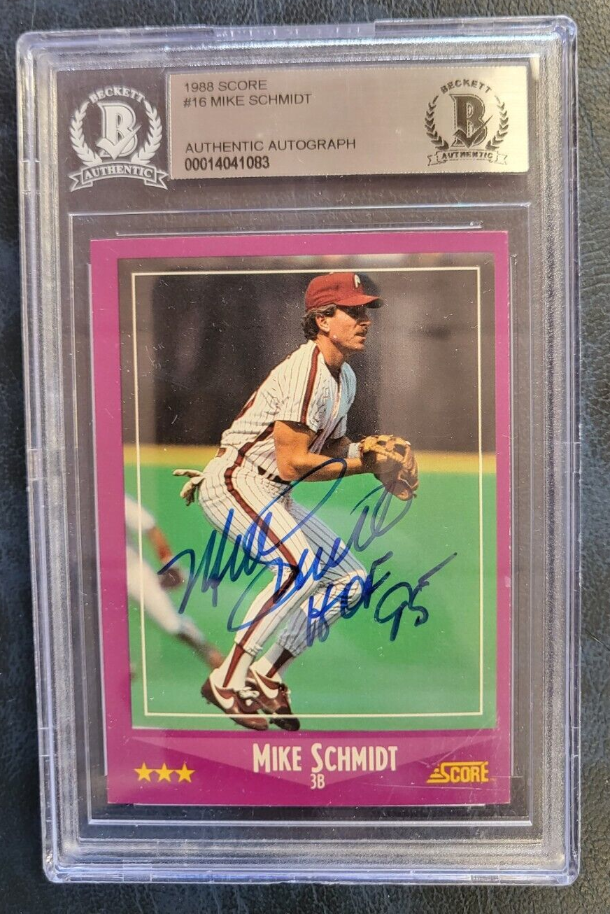 1988 SCORE MIKE SCHMIDT PHILLIES HOF 95 SIGNED AUTOGRAPHED CARD BECKETT AUTH
