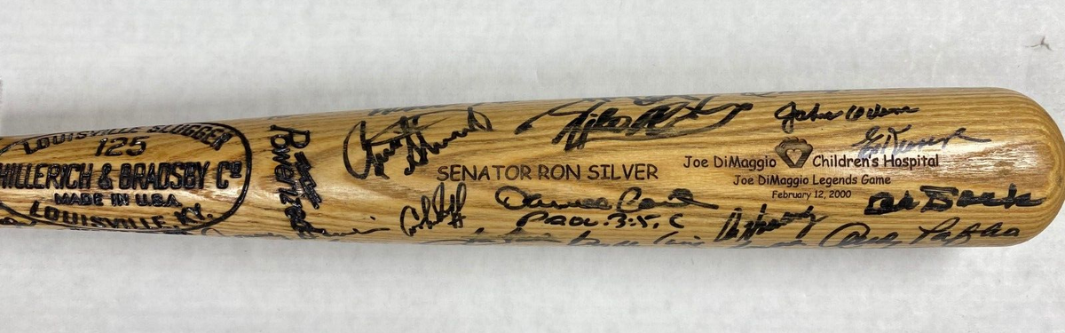MLB LEGENDS SIGNED JOE DIMAGGIO CHILDRENS HOSPITAL BAT W/COA BROOKS ROBINSON + A