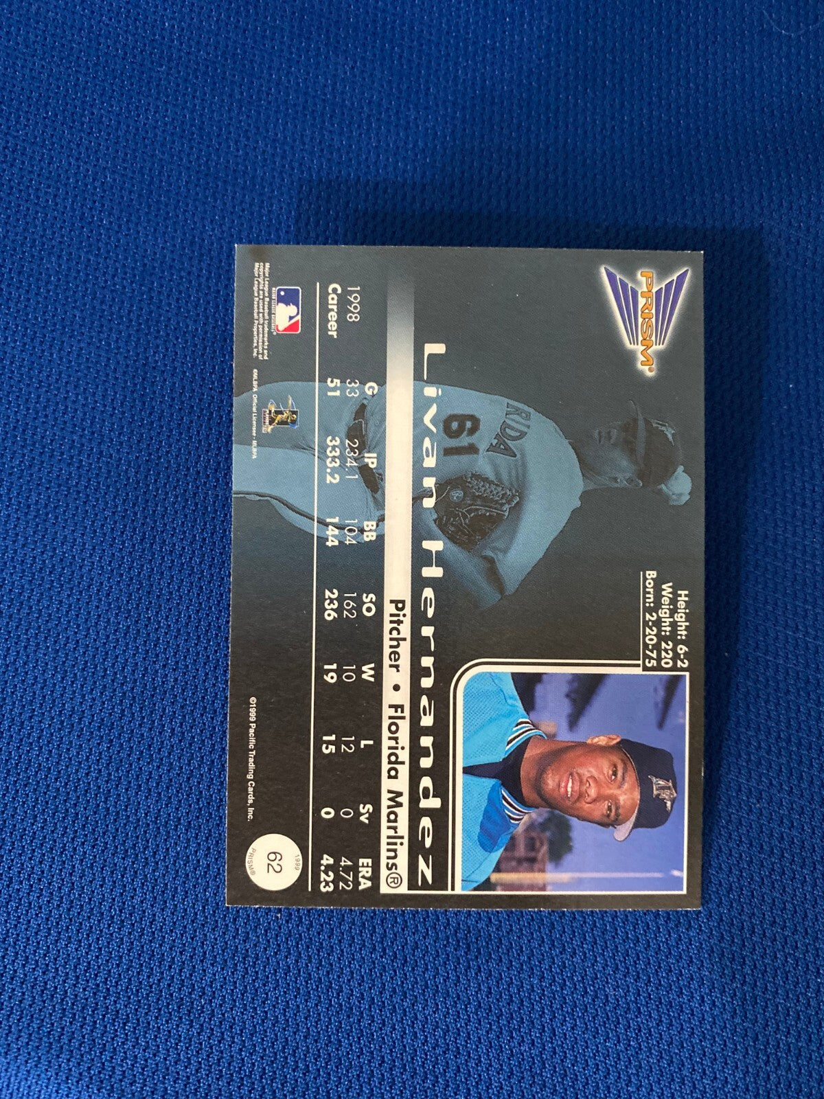 1999 PACIFIC PRISM LIVAN HERNANDEZ FL MARLINS AUTOGRAPH SIGNED CARD #62 W/COA **