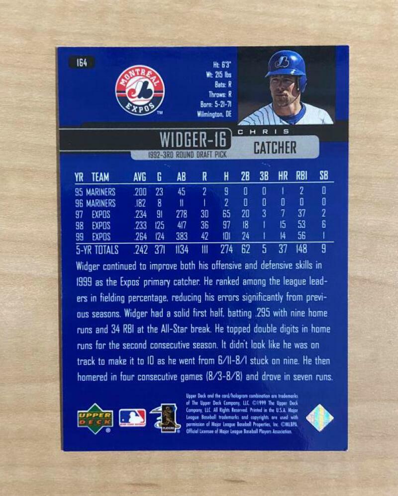 CHRIS WIDGER MONTREAL EXPOS SIGNED AUTOGRAPHED 2000 UPPER DECK CARD #164 W/COA