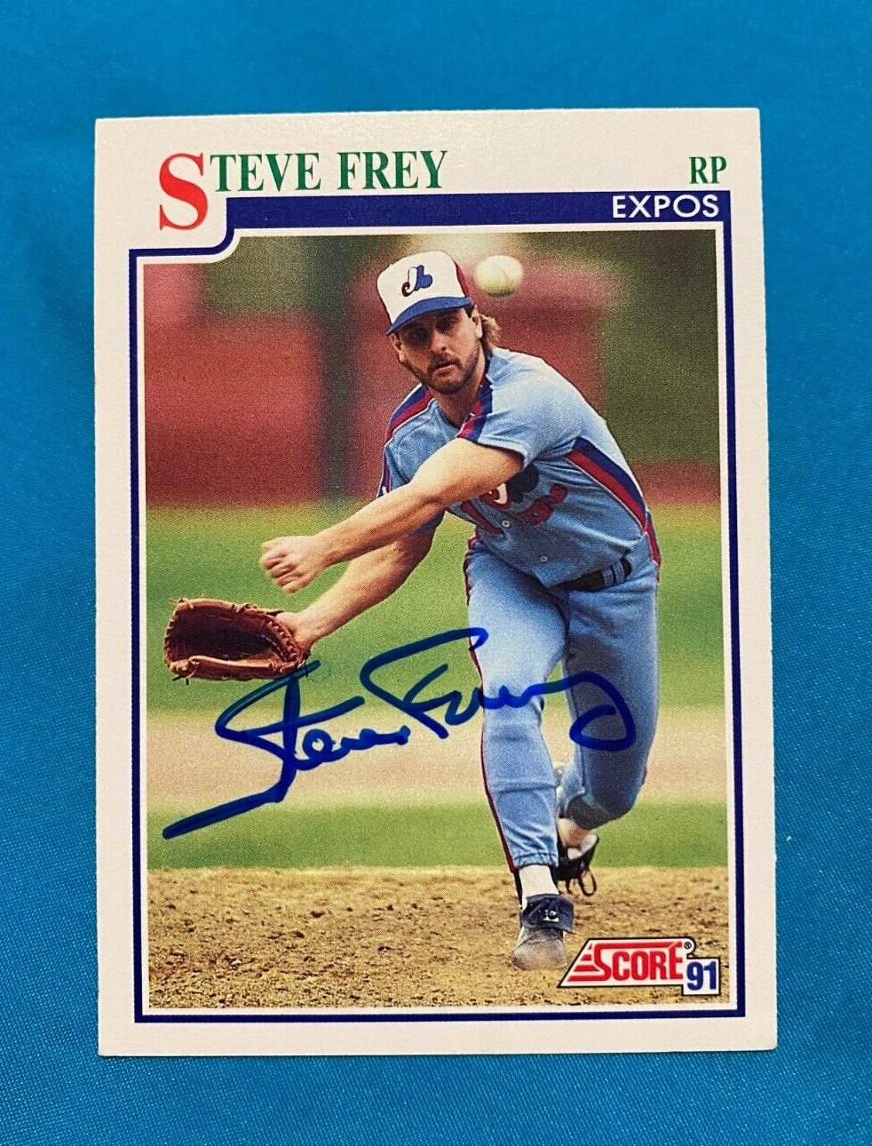 1991 SCORE STEVE FREY MONTREAL EXPOS AUTOGRAPHED SIGNED CARD #436 W/COA