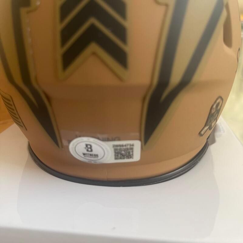 J.K. DOBBINS RAVENS SALUTE TO SERVICE SIGNED MINI HELMET BAS 