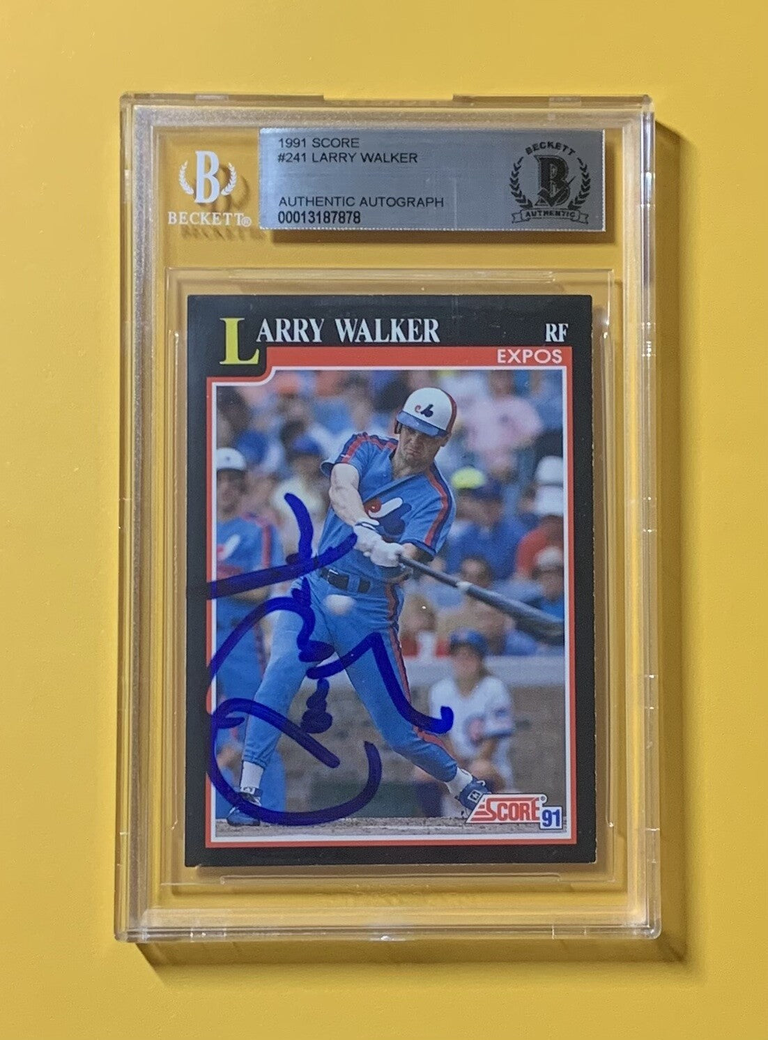 1991 SCORE LARRY WALKER #241 AUTHENTIC AUTO BECKETT CERTIFIED EXPOS HOF 