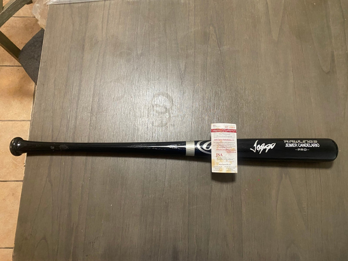 JEIMER CANDELARIO CINCINNATI REDS SIGNED AUTO RAWLINGS ENGRAVED BLACK BAT JSA *
