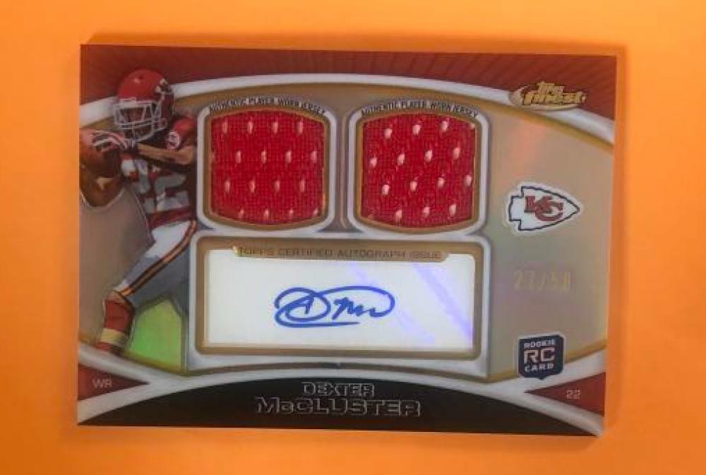 2010 TOPPS FINEST DEXTER MCCLUSTER CHIEFS AUTOGRAPHED DUAL RELIC 27/50