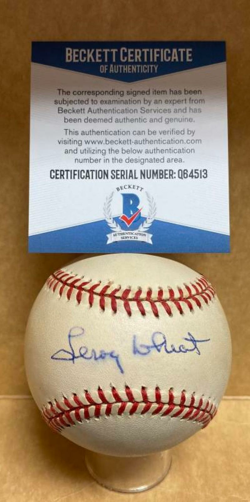 LEROY WHEAT PHILADELPHIA A'S/INDIANS SIGNED AUTO A.L. BASEBALL BECKETT Q64513