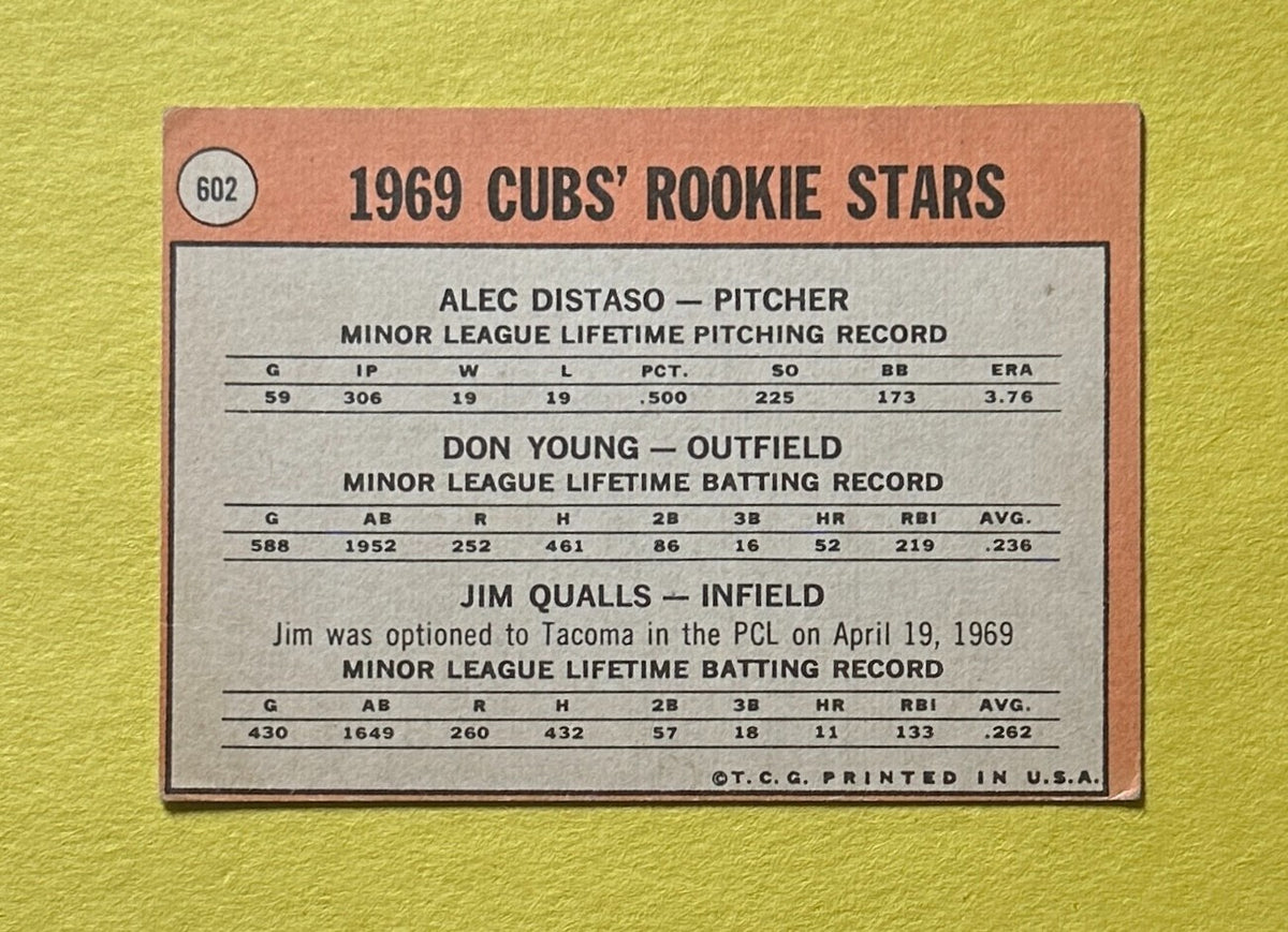1969 TOPPS 1969 CUBS ROOKIE STARS DISTASO YOUNG QUALLS #602