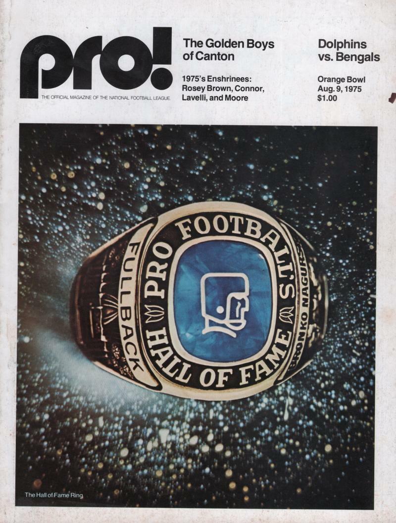 PRO PROGRAM DOLPHINS VS BENGALS 8/9/75 HALL OF FAME SCORE