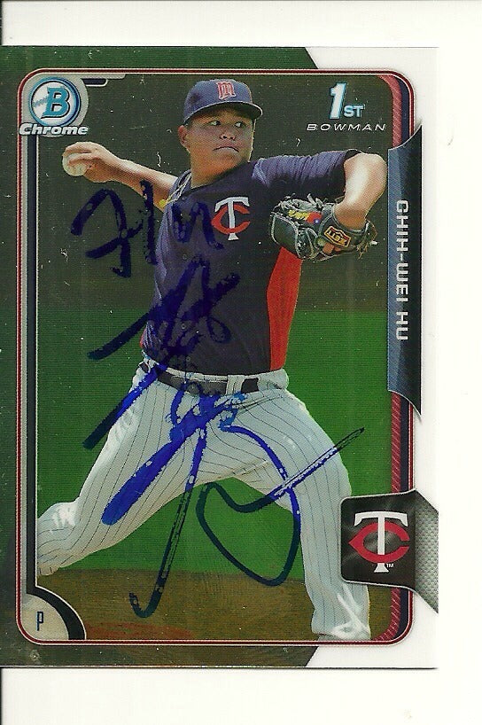 CHIH-WEI HU MINNESOTA TWINS SIGNED AUTO 2015 BOWMAN CHROME CARD #BCP112 W/COA