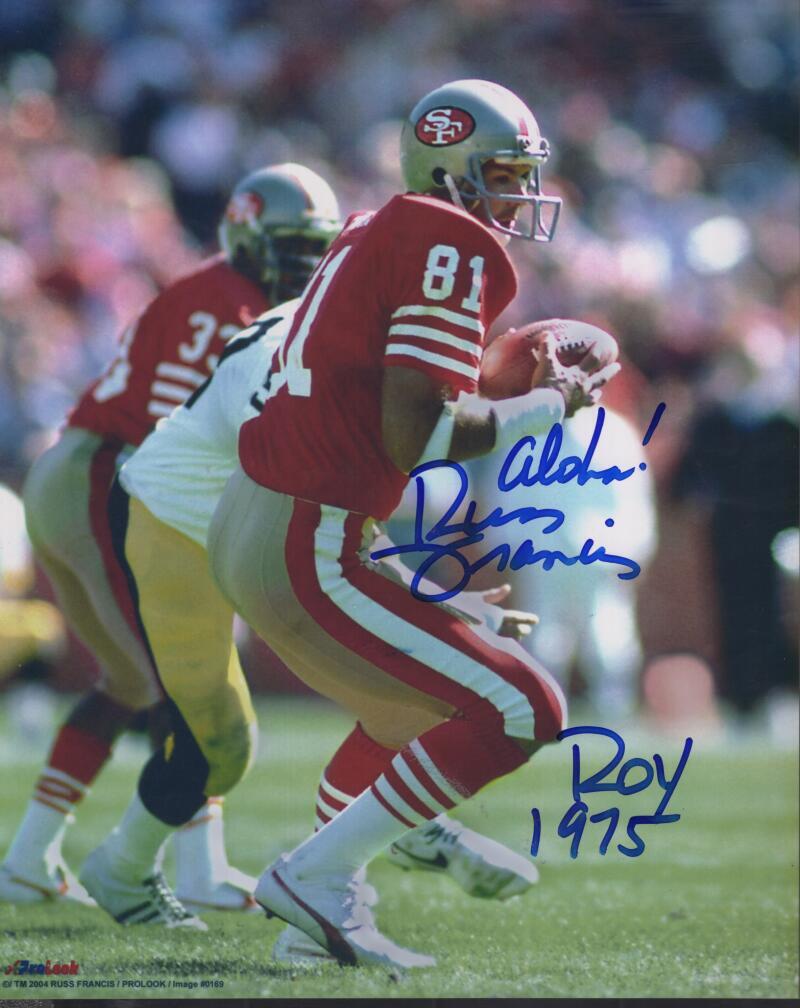 RUSS FRANCIS PATRIOTS 49ERS ROY 1975 SIGNED AUTOGRAPHED 8X10 PHOTO W/ COA