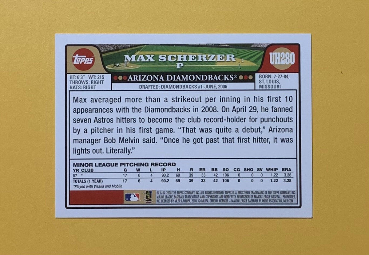 2008 TOPPS UPDATE MAX SCHERZER ROOKIE CARD #UH280 