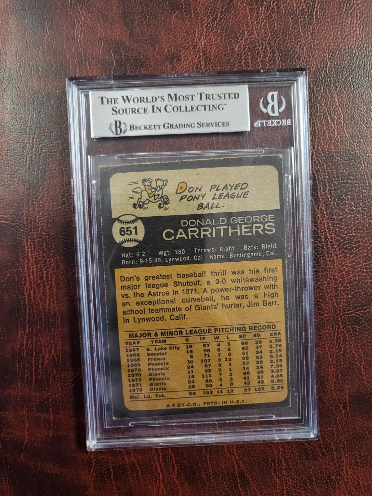 1973 TOPPS DON CARRITHERS GIANTS SIGNED AUTOGRAPH #651 CARD BECKETT AUTHENTIC