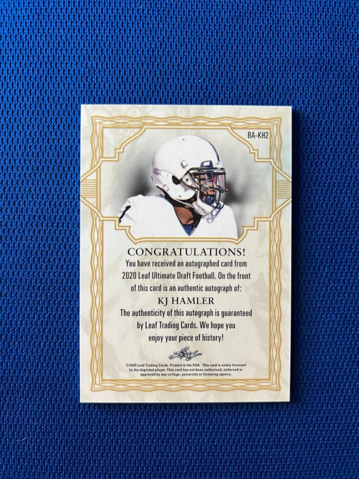 2020 LEAF KJ HAMLER ULTIMATE DRAFT KJ HAMLER RC AUTO SIGNED GREEN /20 BA-KH2