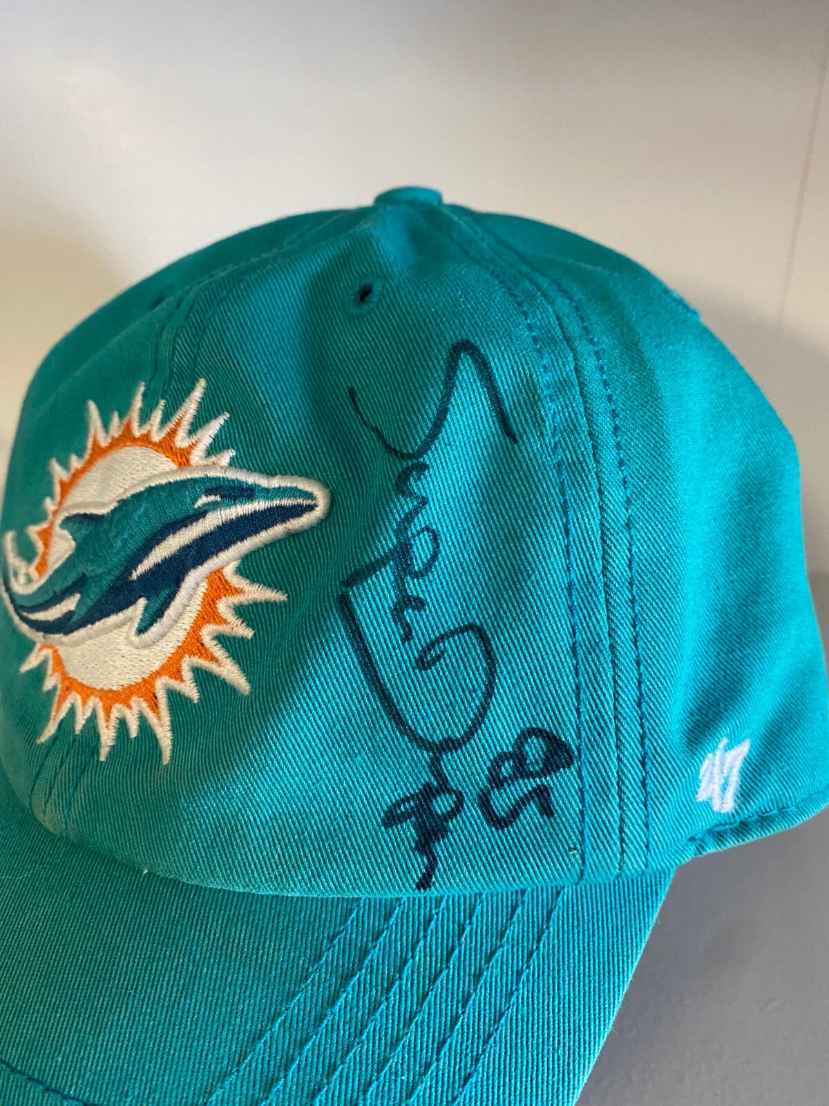 MARK SUPER DUPER #85 MIAMI DOLPHINS SIGNED AUTOGRAPHED 47 TEAL HAT W/COA