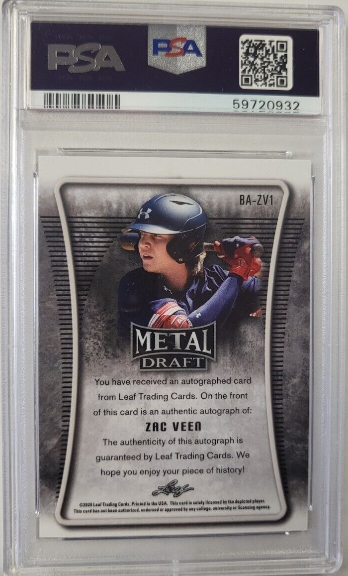 2020 LEAF METAL DRAFT ZAC VEEN AUTO SILVER CRYSTALS MINT PSA 9 CARD