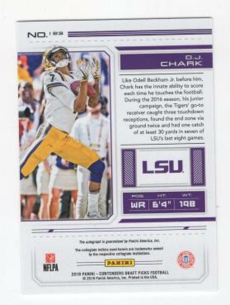 2018 PANINI CONTENDERS DRAFT PICK D.J. CHARK LSU COLLEGE TICKET AUTO JAGUARS