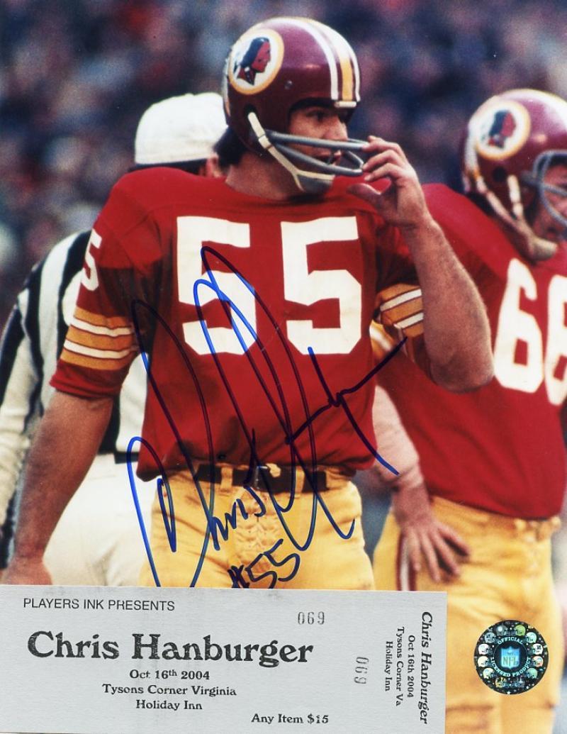 CHRIS HANBURGER WASHINGTON REDSKINS SIGNED AUTOGRAPHED 8X10 PHOTO W/COA