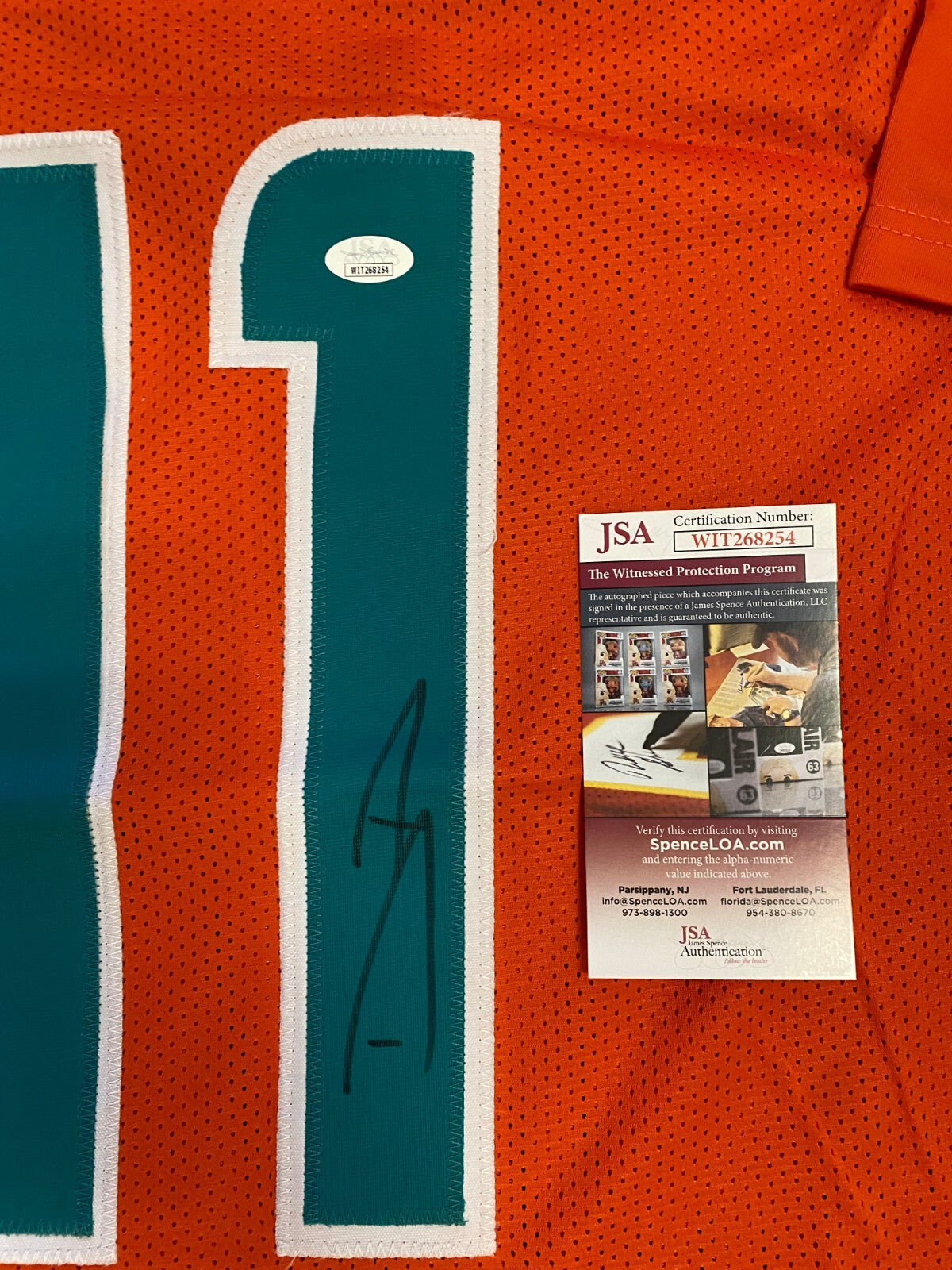 DEVANTE PARKER MIAMI DOLPHINS SIGNED AUTOGRAPH CUSTOM ORANGE JERSEY SZ XL JSA *